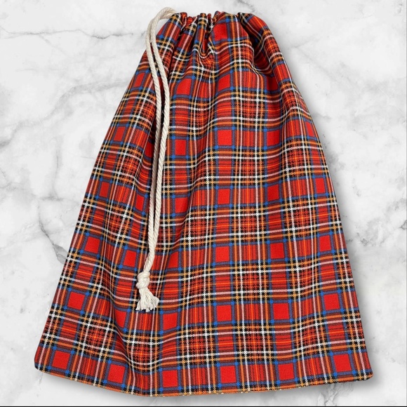 Red Plaid Reusable Linen Bread Bag, 100% Organic Linen Sourdough Bread Bag - Picture 4 of 4